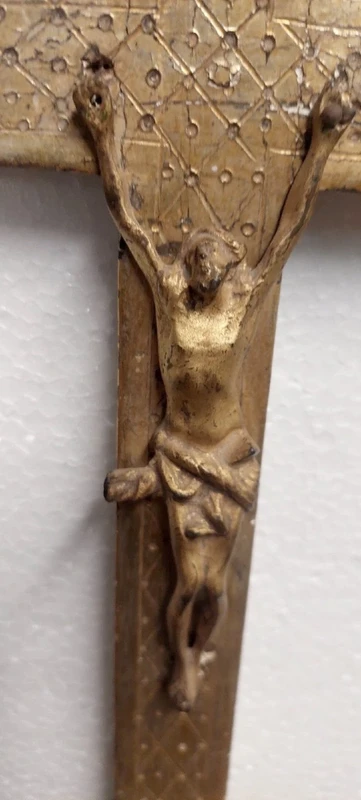 Antico Cristo Intagliato In Legno Dorato XVIII secolo Crocifisso