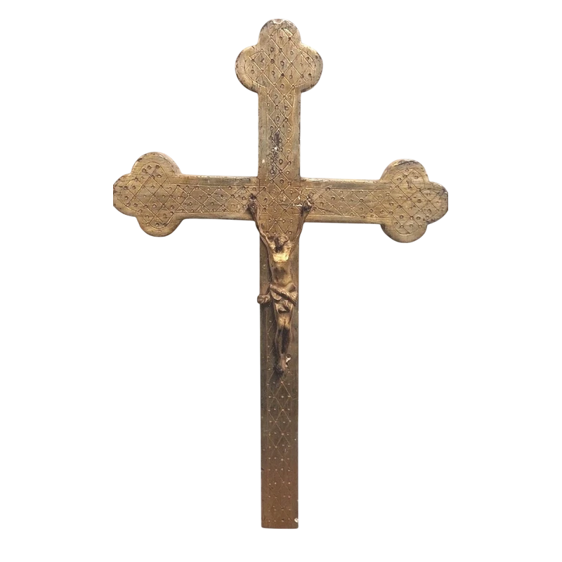 Antico Cristo Intagliato In Legno Dorato XVIII secolo Crocifisso