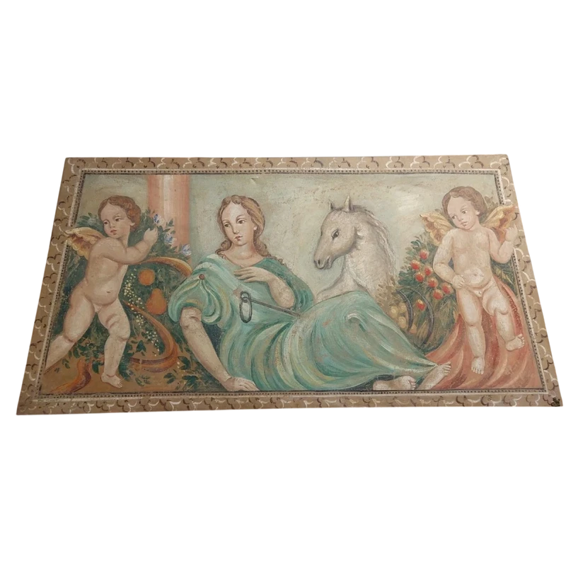 ALLEGORIA GRANDE PANNELLO DIPINTO TEMPERA SU TELA DECORATIVO 170X80 CM