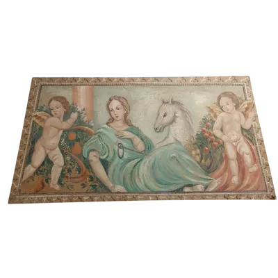 ALLEGORIA GRANDE PANNELLO DIPINTO TEMPERA SU TELA DECORATIVO 170X80 CM