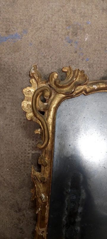 Antica Specchiera Legno  Barocca Originale Inizio XVIII secolo Dorata Intagliata