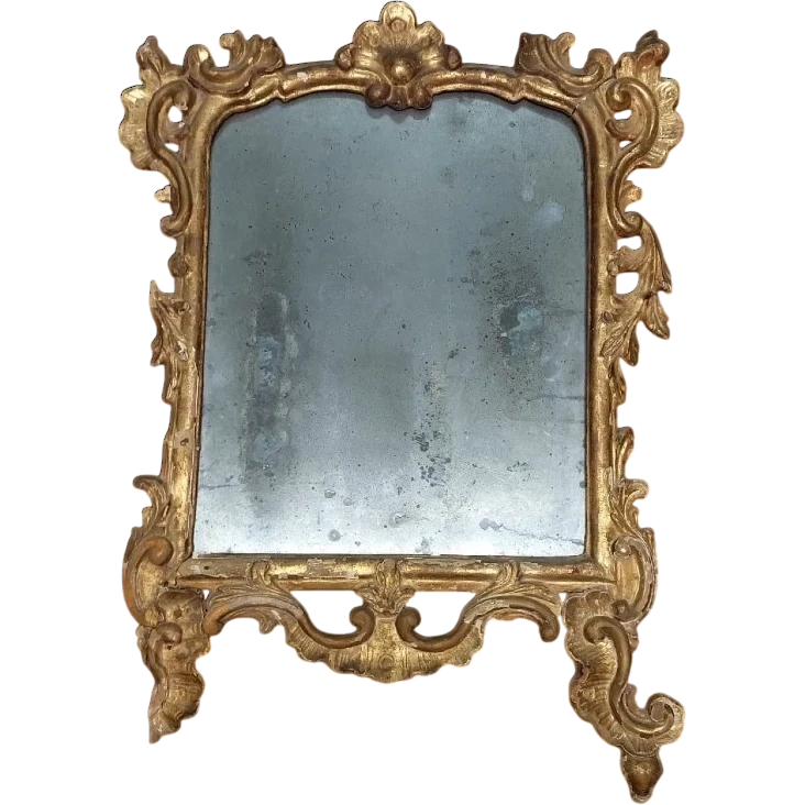 Miroir Baroque en Bois Original Début 18ème Siècle Doré Sculpté