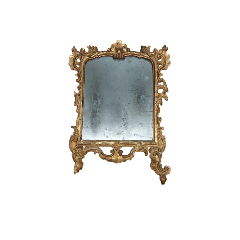 Antica Specchiera Legno  Barocca Originale Inizio XVIII secolo Dorata Intagliata