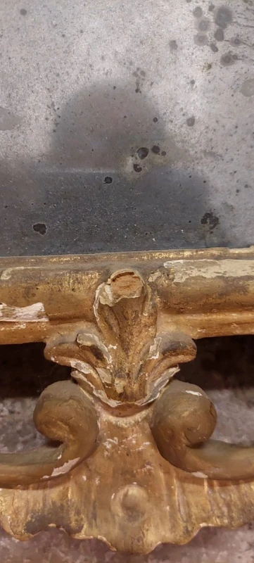 Antica Specchiera Legno  Barocca Originale Inizio XVIII secolo Dorata Intagliata