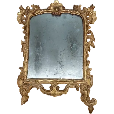 Antica Specchiera Legno  Barocca Originale Inizio XVIII secolo Dorata Intagliata
