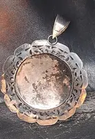 Miniatura ciondolo Dipinto Madonna Con Bambino  Cornice Argento Traforato