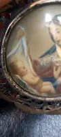 Miniatura ciondolo Dipinto Madonna Con Bambino  Cornice Argento Traforato