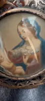 Miniatura ciondolo Dipinto Madonna Con Bambino  Cornice Argento Traforato