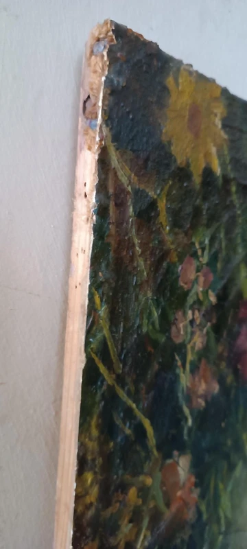 19th century oil painting on canvas, fruit vase with flowers