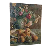 19th century oil painting on canvas, fruit vase with flowers