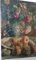 19th century oil painting on canvas, fruit vase with flowers
