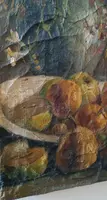 19th century oil painting on canvas, fruit vase with flowers