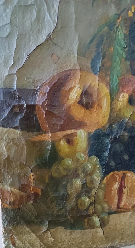 19th century oil painting on canvas, fruit vase with flowers