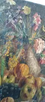 19th century oil painting on canvas, fruit vase with flowers