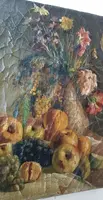 19th century oil painting on canvas, fruit vase with flowers