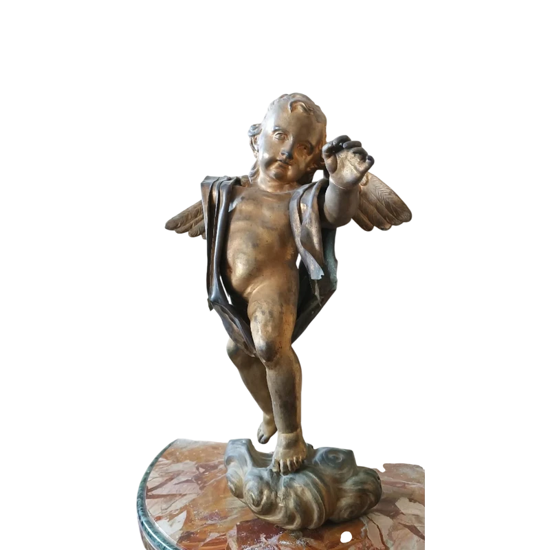 Antica scultura bronzo dorato,barocco,putto alato