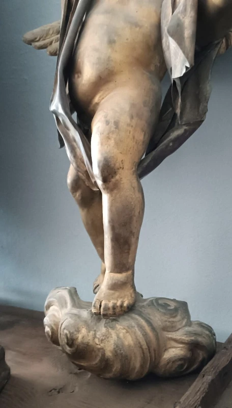 Antica scultura bronzo dorato,barocco,putto alato