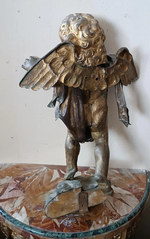 Antica scultura bronzo dorato,barocco,putto alato