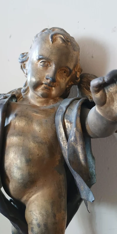 Antica scultura bronzo dorato,barocco,putto alato