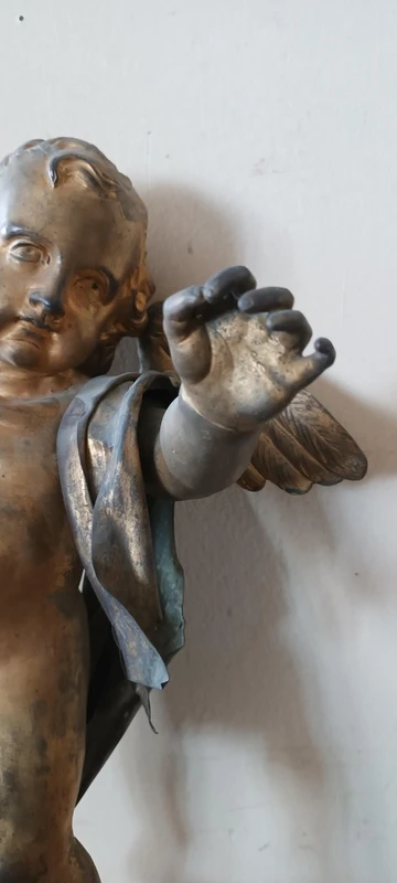 Antica scultura bronzo dorato,barocco,putto alato