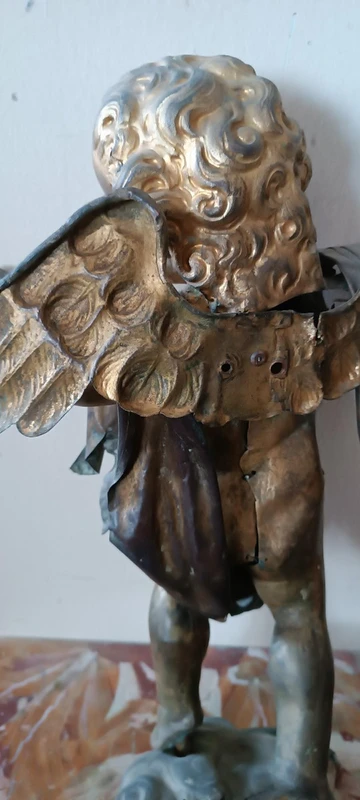 Antica scultura bronzo dorato,barocco,putto alato