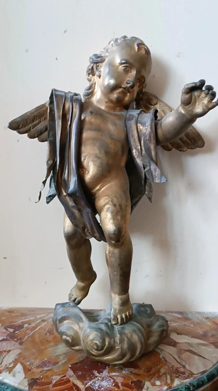 Antica scultura bronzo dorato,barocco,putto alato