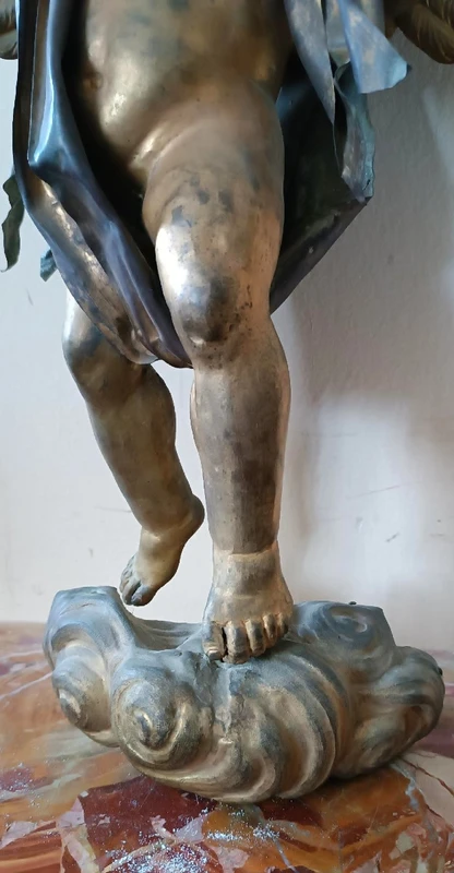 Antica scultura bronzo dorato,barocco,putto alato