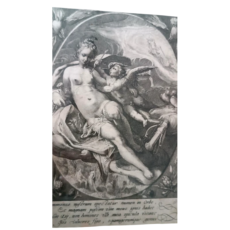 incisione a bulino . -Hendrik Goltzius (1558-1617) VENERE E CUPIDO