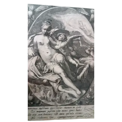 incisione a bulino . -Hendrik Goltzius (1558-1617) VENERE E CUPIDO