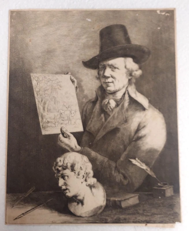 Autoritratto Jean Jacques de Boisseau 1796 Rara Impressione all'acquaforte  su carta vergata
