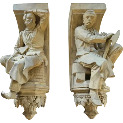 Pair of terracotta sculptural elements - Signed and dated 1866 "W. Wolff"