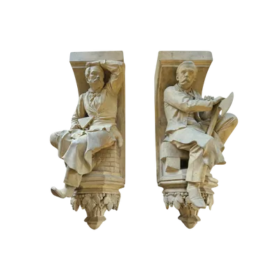 Pair of terracotta sculptural elements - Signed and dated 1866 "W. Wolff"