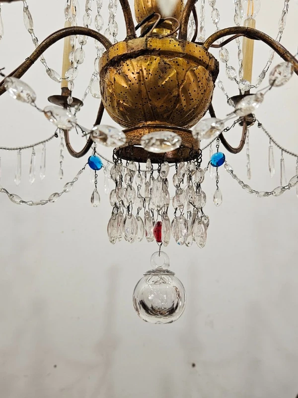 Genoese 6-arm chandelier with crystals