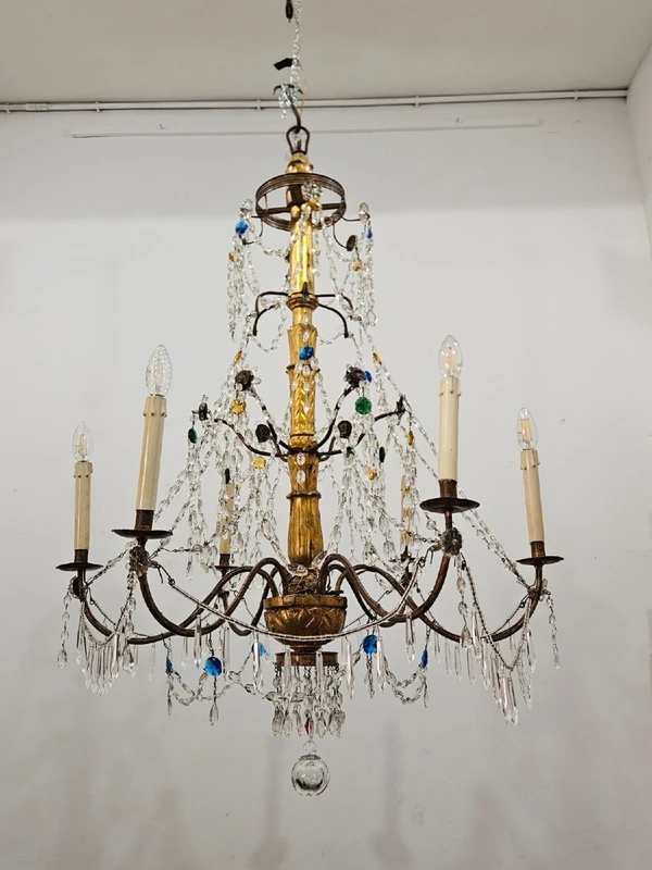 Genoese 6-arm chandelier with crystals