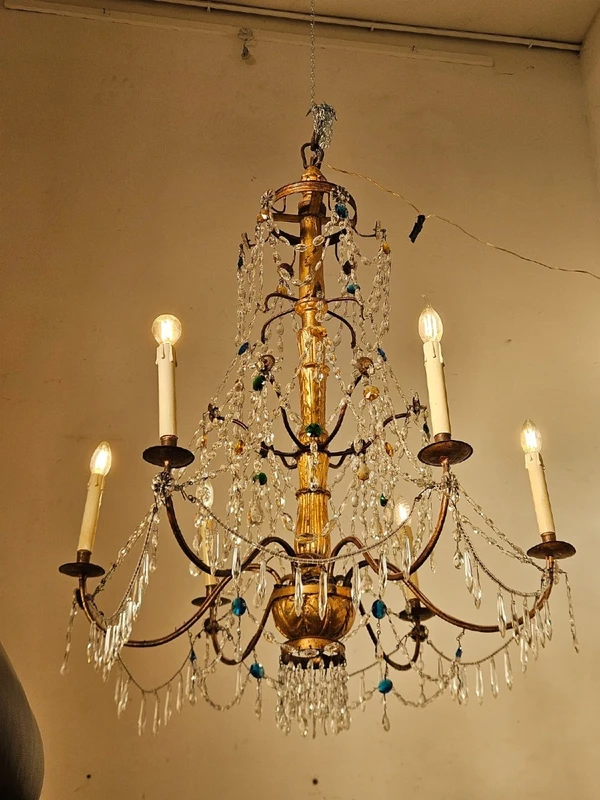 Genoese 6-arm chandelier with crystals