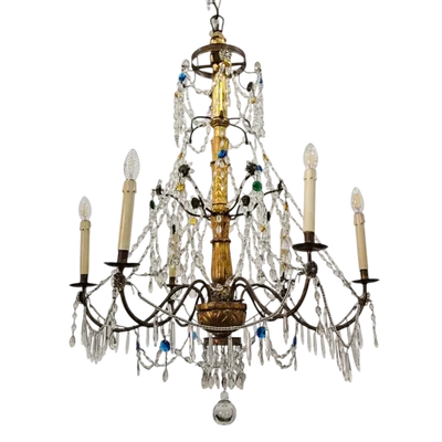 Lampadario genovese a 6 bracci con cristalli