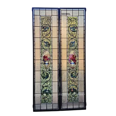 Coppia di vetrate cattedrale rilegate al piombo primo 900 - 188 cm x 48,5 cm.