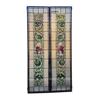 Pair of lead-bound cathedral stained glass windows early 1900s - 188 cm x 48.5 cm.