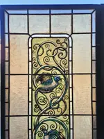 Pair of lead-bound cathedral stained glass windows early 1900s - 188 cm x 48.5 cm.