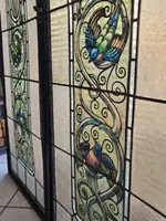 Pair of lead-bound cathedral stained glass windows early 1900s - 188 cm x 48.5 cm.