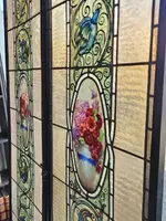 Pair of lead-bound cathedral stained glass windows early 1900s - 188 cm x 48.5 cm.