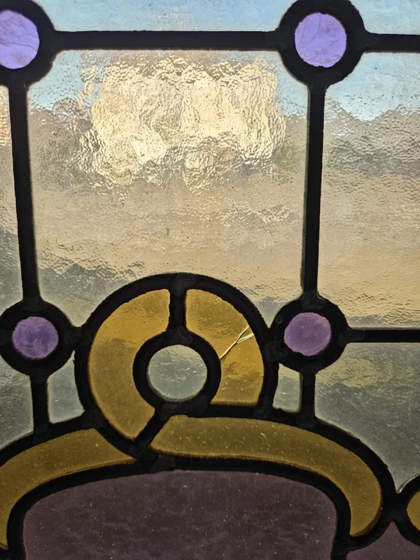 Three lead-bound cathedral stained glass windows - Early 20th century - 216 x 44 cm