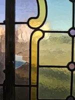 Three lead-bound cathedral stained glass windows - Early 20th century - 216 x 44 cm