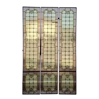 Three lead-bound cathedral stained glass windows - Early 20th century - 216 x 44 cm