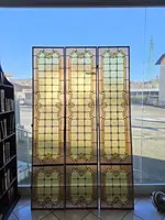 Three lead-bound cathedral stained glass windows - Early 20th century - 216 x 44 cm