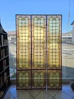 Three lead-bound cathedral stained glass windows - Early 20th century - 216 x 44 cm