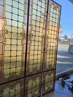 Three lead-bound cathedral stained glass windows - Early 20th century - 216 x 44 cm