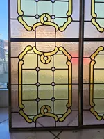 Three lead-bound cathedral stained glass windows - Early 20th century - 216 x 44 cm