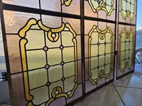 Three lead-bound cathedral stained glass windows - Early 20th century - 216 x 44 cm