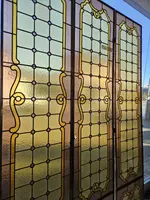 Three lead-bound cathedral stained glass windows - Early 20th century - 216 x 44 cm